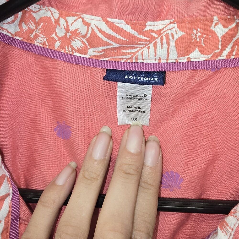 Basic Edition Women's Slevess Top Size 3X Button Up Pink(C39) - Picture 3 of 5